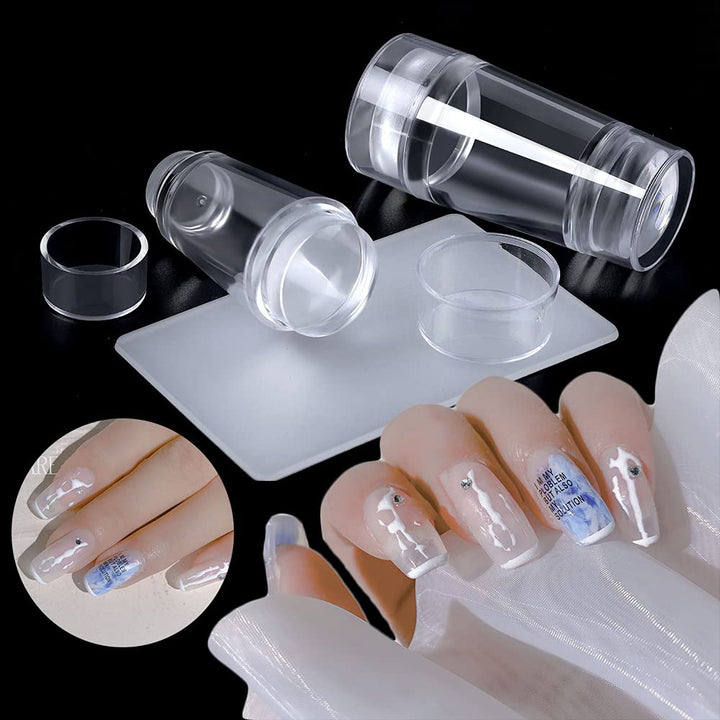 Clear Silicone Nail Stamper Double head Nail Art Stampers Kit with Scraper Transparent Jelly Soft Silicone Nail Print Stamper Image Plate Manicure Tools No Misplacement for for Fast French Nails Tip