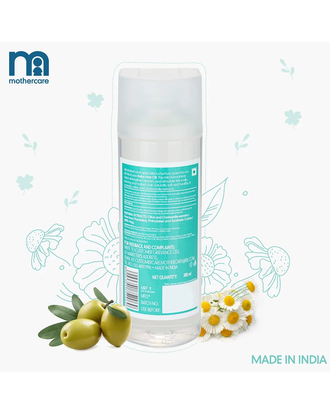 Mothercare All We Know Baby Hair Oil 300ml, Transparent