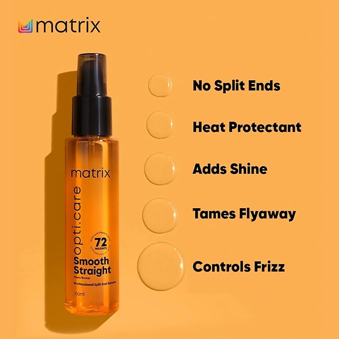 MATRIX Opti.Care Smooth Straight Professional Serum for Frizzy, Unmanageable Hair | 96Hr Frizz Control* | Used by 1 Lakh Hairstylists | with Shea Butter, 100ml