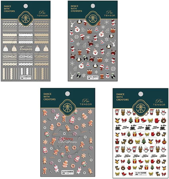 Nail Art Stickers, 5D Stereoscopic Embossed Nail Stickers Winter Snowman Nail Design Stick Elk Pattern Xmas Christmas Bell Tree for Christmas Nail Decoration(4 Sheets)