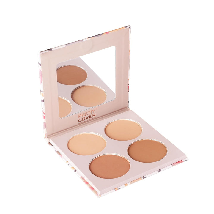 Pretty Cover Customizable 4-Shade Contour Palette: Easy Application for Sculpting and Brightening, Light/Medium, Infused with Vitamin E for All-Day Wear (01)