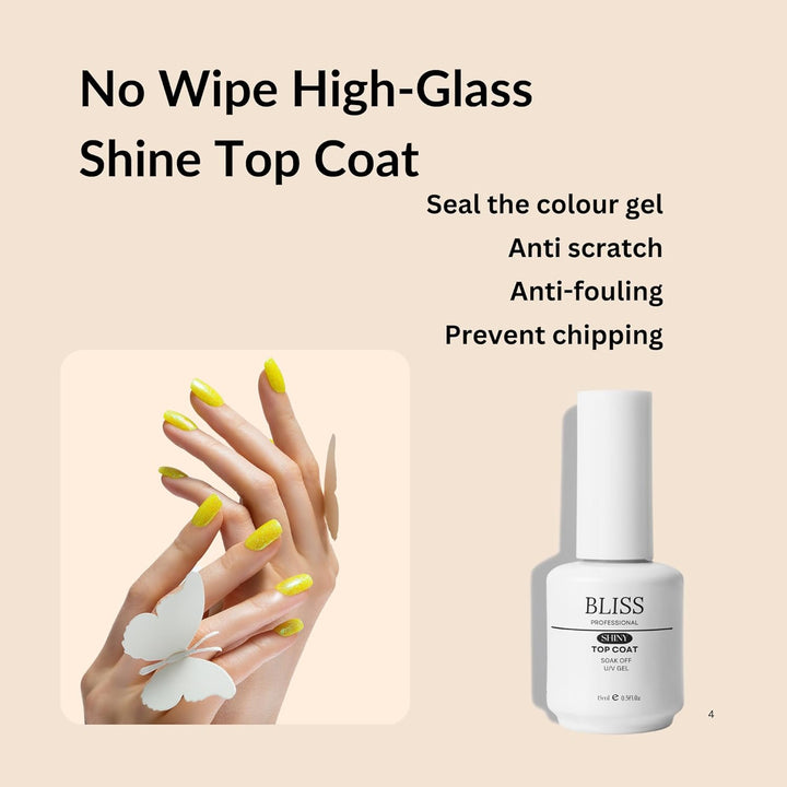 Top Coat - Shine Finish Long Lasting, Soak-Off UV/LED Nail Lamp Cured Gel Base Top Coat 15ml Nail Art Design Manicure Gifts for Women
