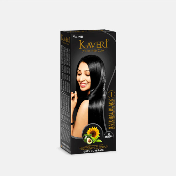 Kaveri Creme Hair Color, No Ammonia Natural Black 45 g + 45 ml (Pack of 2)