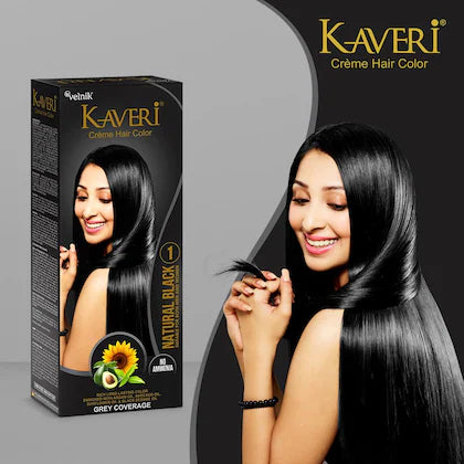 Kaveri Creme Hair Color, No Ammonia Natural Black 45 g + 45 ml (Pack of 2)